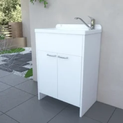Mobile Lavatoio PVC 58x38 cm con Vasca 2 Ante con Kit Scarico Autopulente