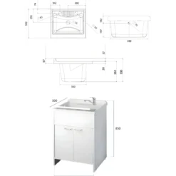 Mobile Lavatoio 60x50x85 cm con Pensile 60x34x52 cm 2 Ante