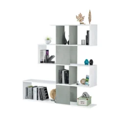 Mobile Libreria Bianca Grigio Design Scaffale Divisorio a Cubi da Parete Moderna