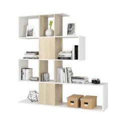 Mobile Libreria Bianca Lucido Rovere Design a Giorno Cubi Parete Attrezzata Muro