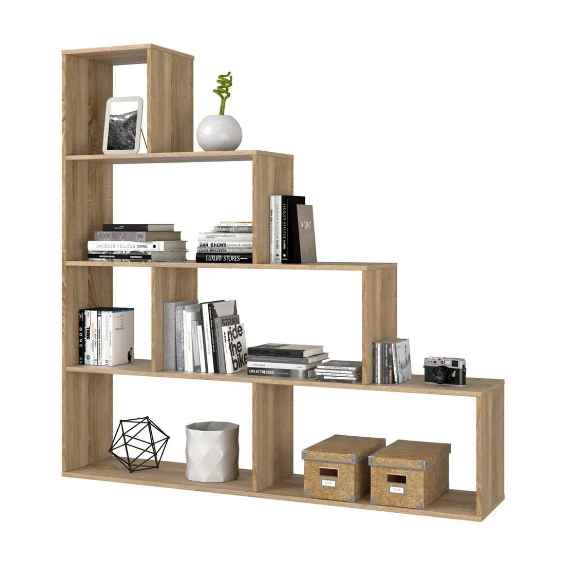 Mobile Libreria Divisorio Scala Rovere Venato Camera Bifacciale Design a Giorno