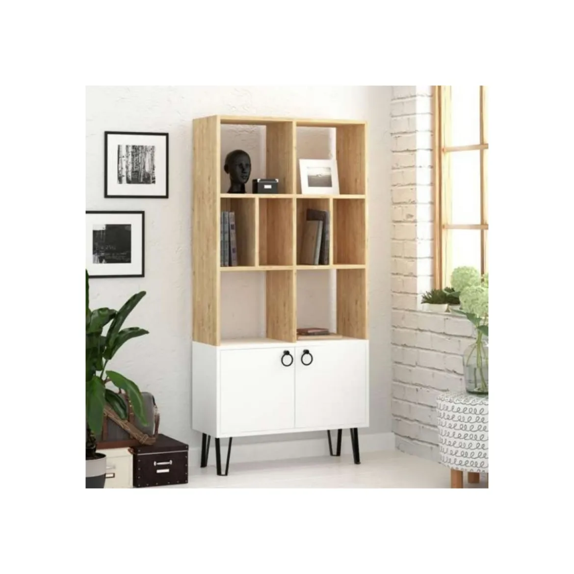 Mobile Libreria in Legno Bianco Rovere con Ante Moderna Scaffali Ufficio Sala