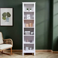 Mobile Libreria Soggiorno Camera Alta in Legno MDF Bianco 6 Ripiani