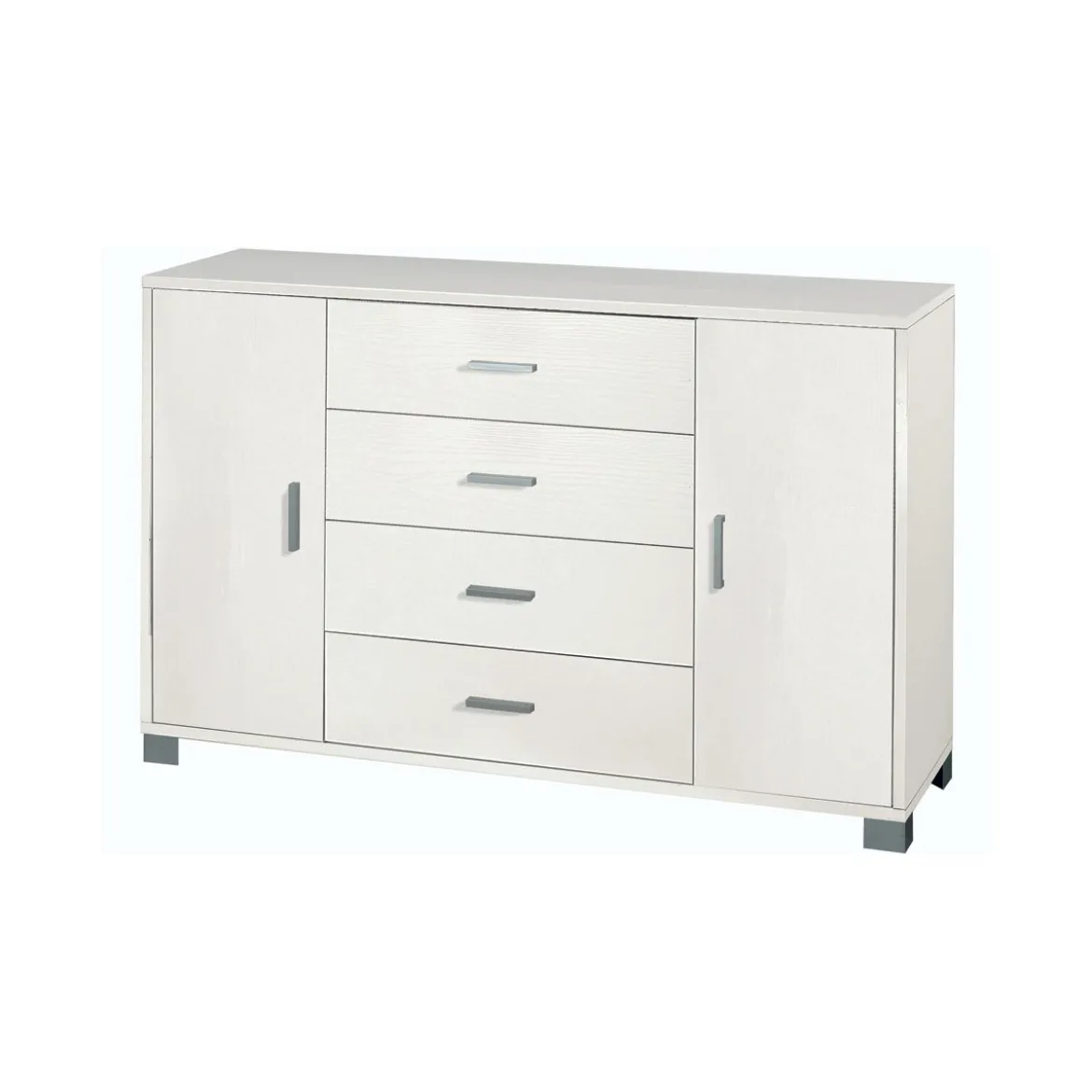 Mobile Madia 2 Ante 4 Cassetti Bianco 140 Contenitore Buffet Credenza Tv Salotto