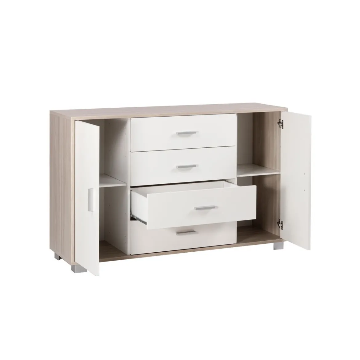 Mobile Madia 2 Ante 4 Cassetti Bianco 140 Contenitore Buffet Credenza Tv Salotto