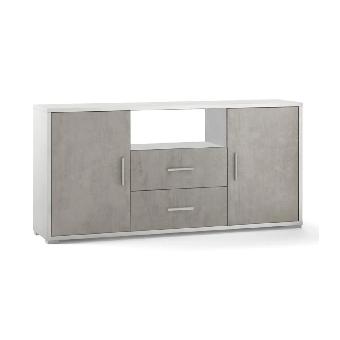 Mobile Madia 2 Ante 2 Cassetti Bianco e Cemento Contenitore Buffet Credenza
