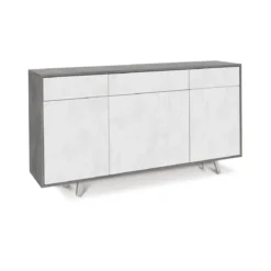 Mobile Madia 3 Ante 3 Cassetti Grigio Ossido Bianco da Soggiorno Credenza