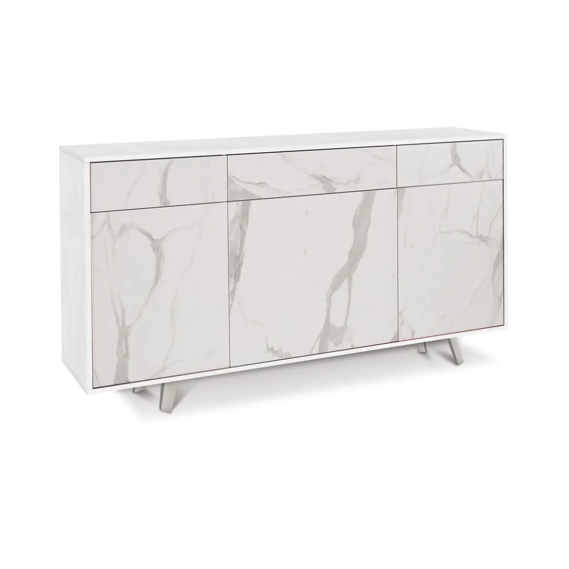 Mobile Madia 3 Ante 3 Cassetti Ossido Bianco Marmo Credenza da Soggiorno