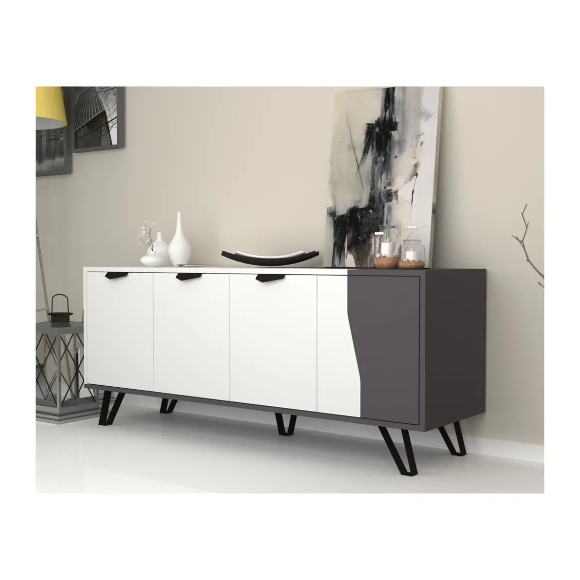 Mobile Madia 160 cm 4 Ante Bianco Ghisa Porta Tv Buffet Credenza Contenitore