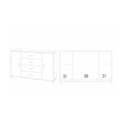 Mobile Madia Noce Credenza 2 Ante 4 Cassetti Contenitore Salotto Ufficio