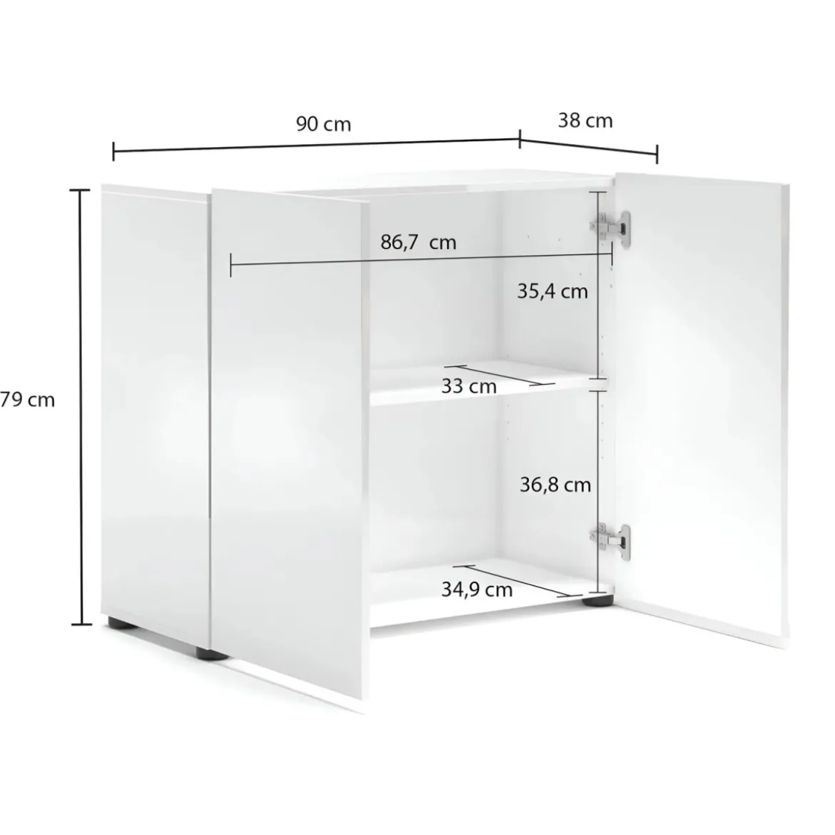 Mobile Madia 90x38x79 cm con 2 Ante e Ripiano