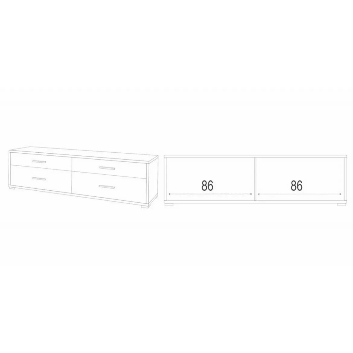 Mobile Moderno 180 Noce Nero TV 4 Cassetti Credenza Cassettiera in Legno