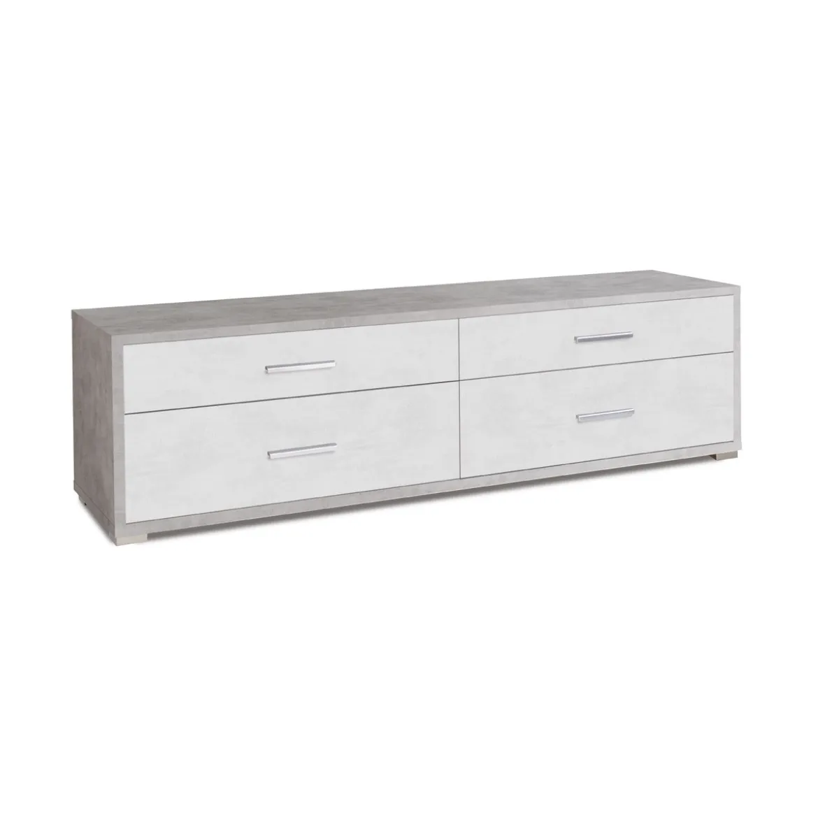 Mobile Moderno Porta TV 180 4 Cassetti Cemento Ossido Bianco da Soggiorno Basso