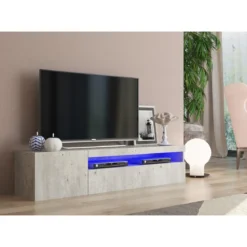 Mobile Moderno Porta TV Cemento 150 Basso Soggiorno con Anta Ribalta Legno