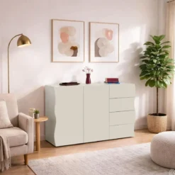 Mobile Multiuso 2 Ante 4 Cassetti Beige Cachemire Madia Salvaspazio