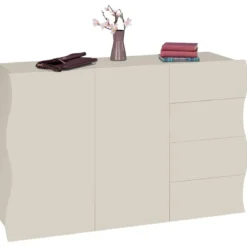 Mobile Multiuso 2 Ante 4 Cassetti Beige Cachemire Madia Salvaspazio
