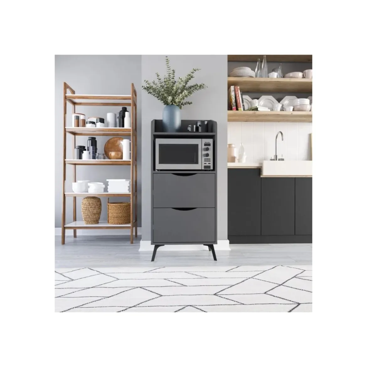 Mobile Multiuso da Cucina per Forno Microonde in Legno con Cassetti Antracite