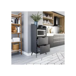 Mobile Multiuso da Cucina per Forno Microonde in Legno con Cassetti Antracite
