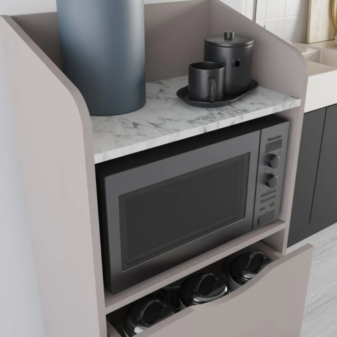 Mobile Multiuso da Cucina per Forno Microonde in Legno con Cassetti Mocha