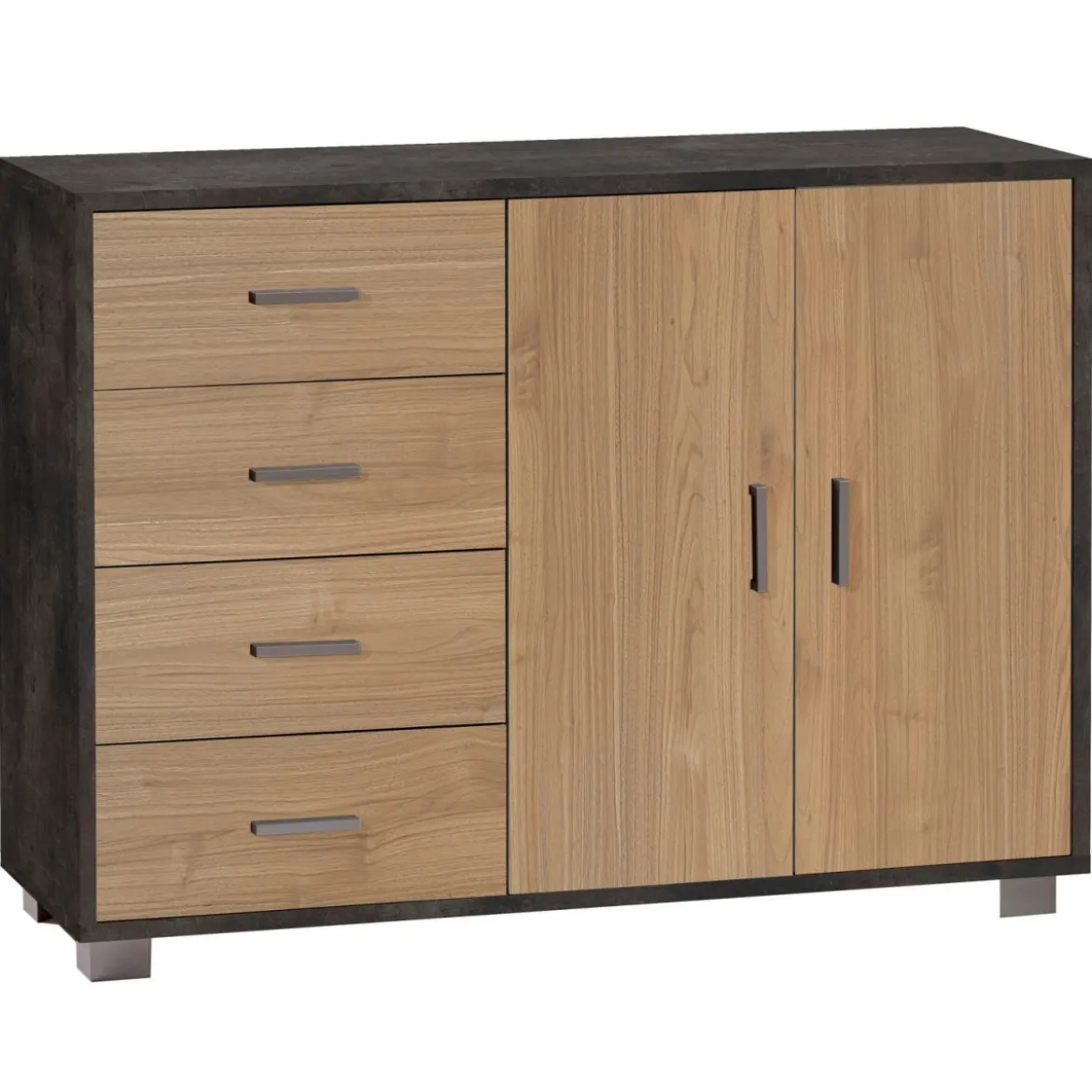 Mobile Nero Noce Credenza Bassa Madia 2 Ante 4 Cassetti Salone Ufficio