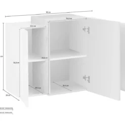 Mobile Pensile a Muro con 3 Ante Design Moderno Bianco lucido 90x38x65,5 cm