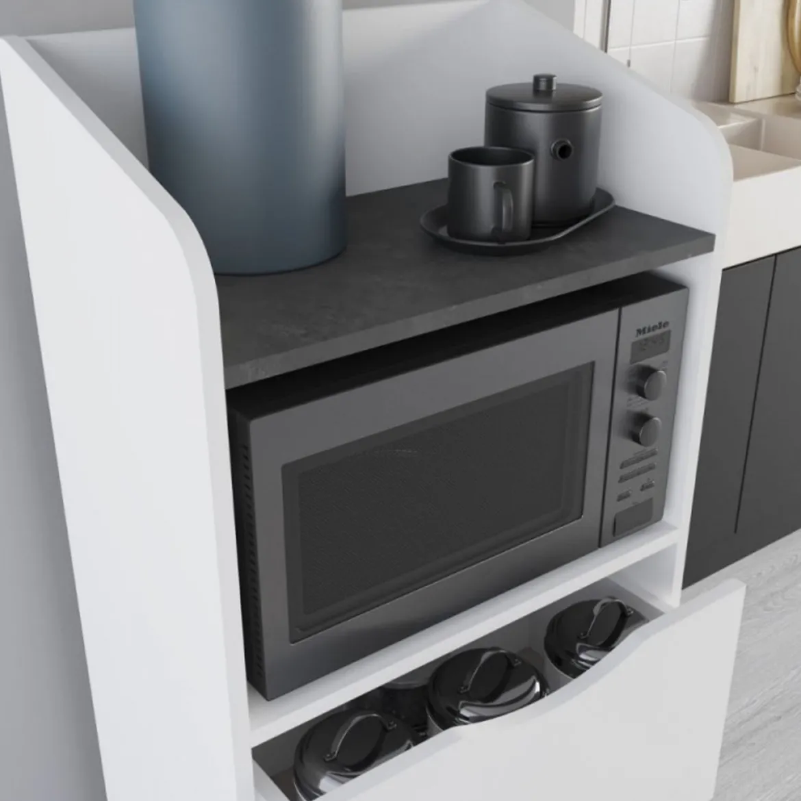 Mobile per Forno Microonde in Legno Bianco Multiuso con Cassetti da Cucina