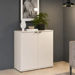 Mobile per Soggiorno Multiuso 2 Ante Beige Credenza Salvaspazio
