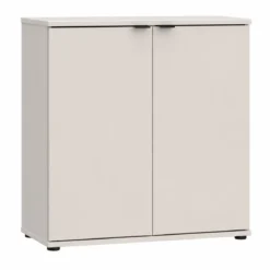 Mobile per Soggiorno Multiuso 2 Ante Beige Credenza Salvaspazio