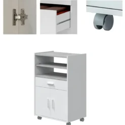 Mobile Portaforno con Ruote Legno Bianco Salvaspazio Cassetto 2 Ante