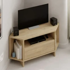 Mobile Porta TV Angolare Soggiorno Rovere Vano Contenitore e Mensole