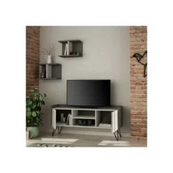 Mobile Porta Tv Ante Bianche Vintage e Mensole 125x33x56 cm