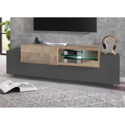Mobile Porta TV Antracite Oak 160 cm Madia Bassa per Soggiorno