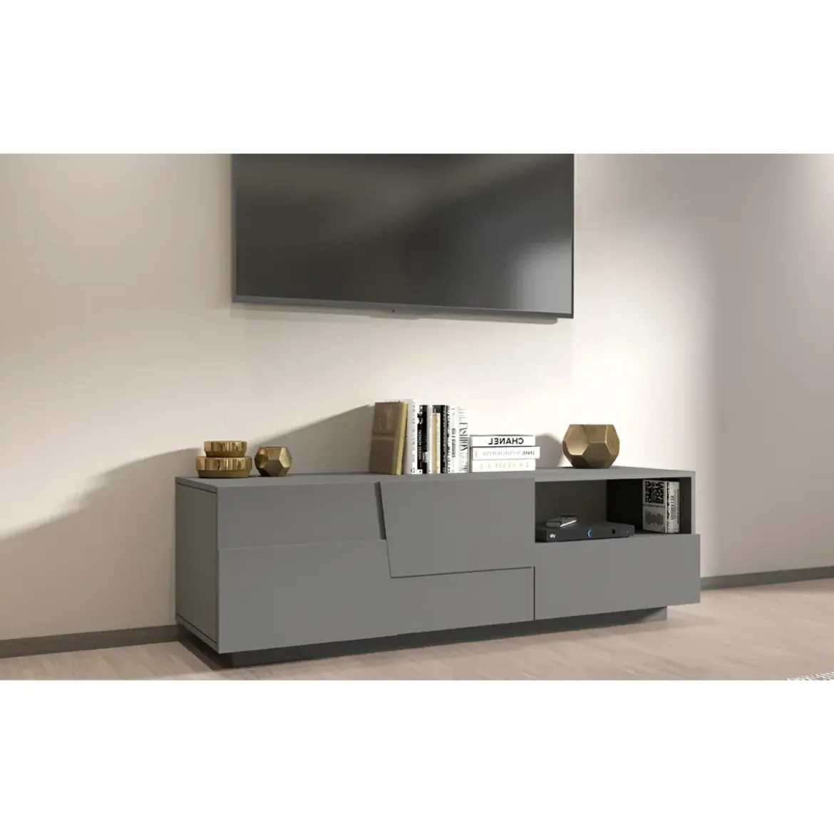 Mobile Porta TV Antracite Opaco 2 Ante con Cassetto e Vano a Giorno