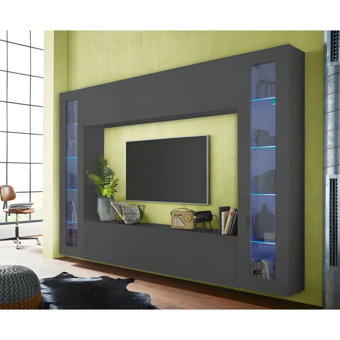 Mobile Porta TV Antracite Opaco Anta Ribalta da Soggiorno 180x30x40 cm