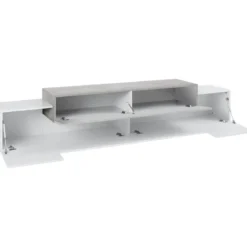 Mobile Porta TV Basso con Ante a Ribalta 240 Bianco Acero Credenza Salone