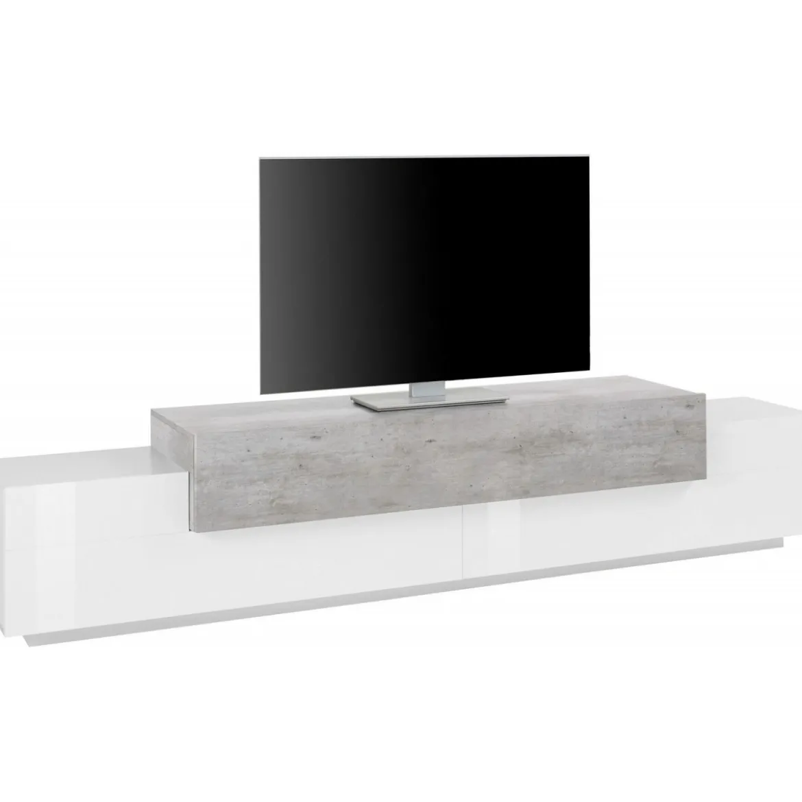 Mobile Porta TV Basso con Ante a Ribalta 240 Bianco Cemento Credenza Salone