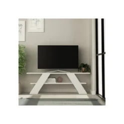 Mobile Porta Tv Basso Salvaspazio in Legno Bianco con Ripiani Moderno Salotto