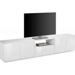 Mobile Porta TV Bianco con 4 Ante 220 cm Madia Bassa per Soggiorno
