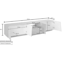 Mobile Porta TV Bianco con 4 Ante 220 cm Madia Bassa per Soggiorno