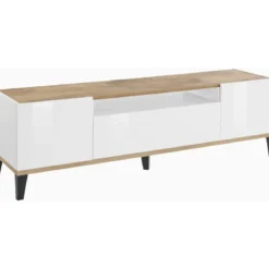 Mobile Porta TV Bianco Laccato Acero 160 cm Madia Bassa per Soggiorno