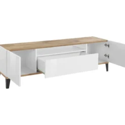 Mobile Porta TV Bianco Laccato Acero 160 cm Madia Bassa per Soggiorno