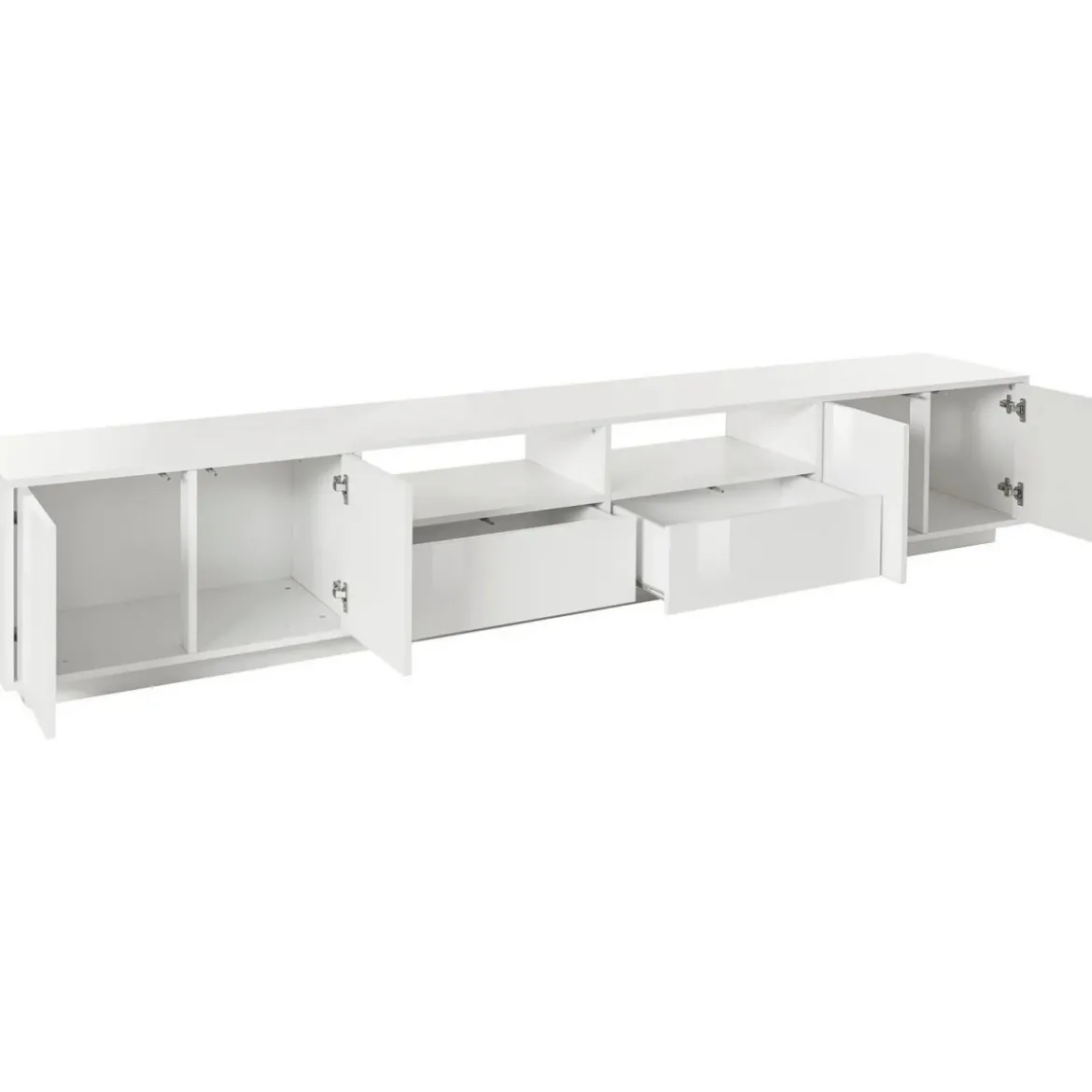 Mobile Porta TV Bianco Laccato 260 cm Madia Bassa per Soggiorno