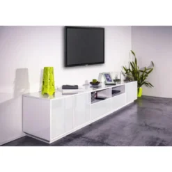 Mobile Porta TV Bianco Laccato 260 cm Madia Bassa per Soggiorno