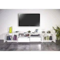 Mobile Porta TV Bianco Laccato 260 cm Madia Bassa per Soggiorno