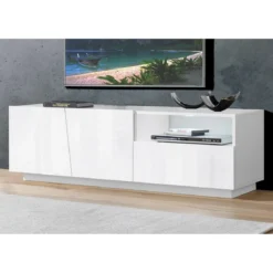 Mobile Porta TV Bianco Madia con 2 Ante 150 cm Bassa per Soggiorno