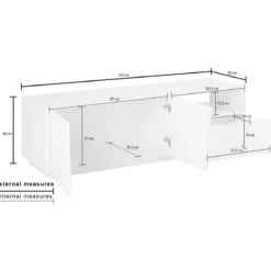 Mobile Porta TV Bianco Madia con 2 Ante 150 cm Bassa per Soggiorno
