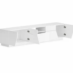 Mobile Porta TV 220 cm Bianco Laccato Lucido 4 Ante Vano Cassetto Legno