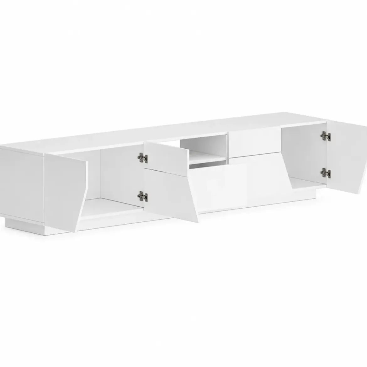 Mobile Porta TV 220 cm Bianco Laccato Lucido 4 Ante Vano Cassetto Legno