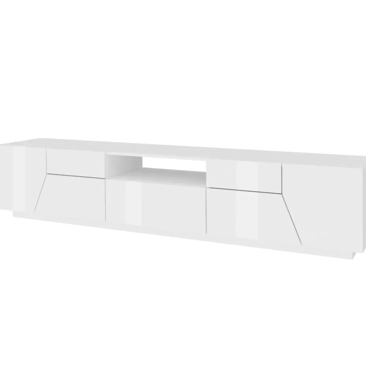 Mobile Porta TV 220 cm Bianco Laccato Lucido 4 Ante Vano Cassetto Legno