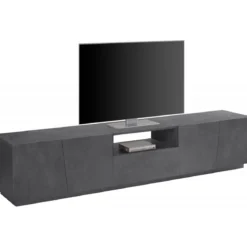 Mobile Porta TV con 4 Ante Madia Bassa Ardesia 220 cm per Soggiorno